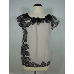 ALYTHEA Sheer Blouse S SMALL Womens Embroidered Neck Floral